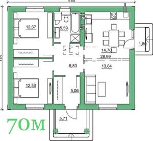 Дом 70м², 1-этажный, участок 5 сот.  