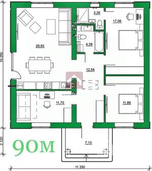 Дом 90м², 1-этажный, участок 5 сот.  