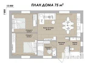 Коттедж 75м², 1-этажный, участок 8 сот.  