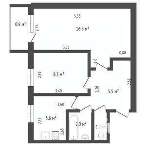 2-к квартира, на длительный срок, 40м2, 2/5 этаж