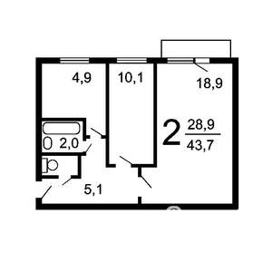 2-к квартира, вторичка, 44м2, 1/5 этаж