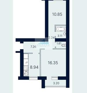 2-к квартира, вторичка, 54м2, 6/10 этаж