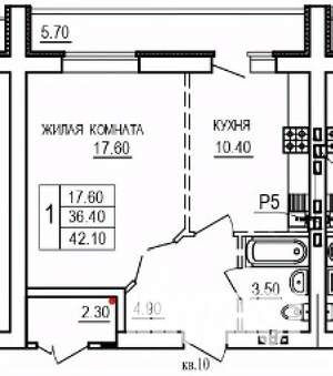 1-к квартира, вторичка, 42м2, 8/10 этаж