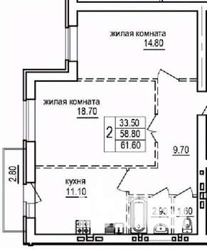 2-к квартира, строящийся дом, 62м2, 8/10 этаж