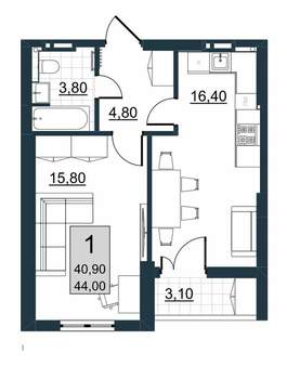 1-к квартира, вторичка, 39м2, 6/10 этаж