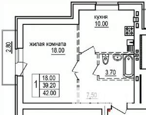 1-к квартира, строящийся дом, 42м2, 8/10 этаж
