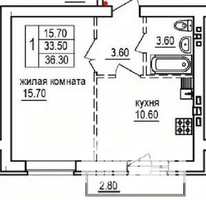 1-к квартира, вторичка, 36м2, 9/10 этаж