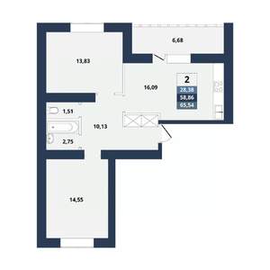 2-к квартира, вторичка, 66м2, 1/10 этаж