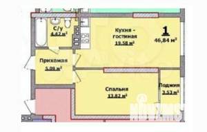 1-к квартира, вторичка, 47м2, 8/22 этаж