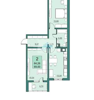 2-к квартира, вторичка, 69м2, 12/24 этаж