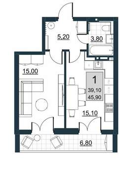 1-к квартира, вторичка, 39м2, 3/10 этаж