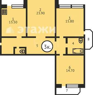 3-к квартира, вторичка, 64м2, 7/10 этаж