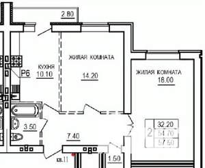 2-к квартира, строящийся дом, 58м2, 7/10 этаж