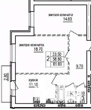 2-к квартира, строящийся дом, 62м2, 7/10 этаж