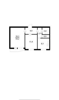 2-к квартира, вторичка, 52м2, 9/9 этаж
