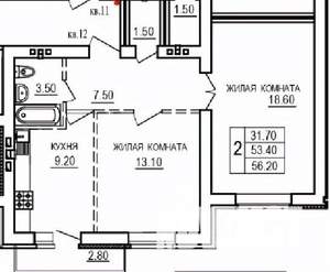 2-к квартира, строящийся дом, 56м2, 9/10 этаж