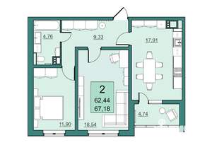 2-к квартира, вторичка, 62м2, 3/24 этаж