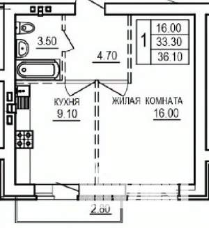 1-к квартира, строящийся дом, 36м2, 8/10 этаж