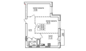 2-к квартира, вторичка, 62м2, 9/10 этаж