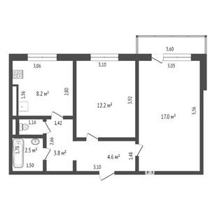 2-к квартира, вторичка, 52м2, 8/9 этаж