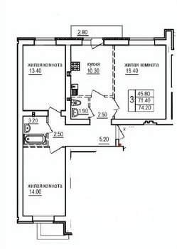 3-к квартира, строящийся дом, 74м2, 10/10 этаж