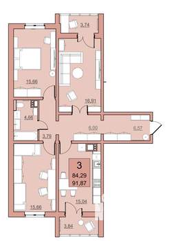 3-к квартира, вторичка, 84м2, 19/22 этаж