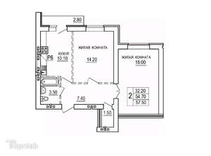 2-к квартира, вторичка, 57м2, 9/10 этаж