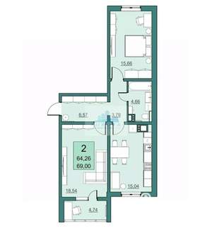 2-к квартира, вторичка, 69м2, 19/24 этаж