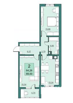 2-к квартира, вторичка, 64м2, 17/24 этаж