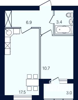 2-к квартира, вторичка, 42м2, 1/4 этаж