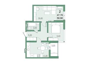 2-к квартира, вторичка, 48м2, 11/22 этаж