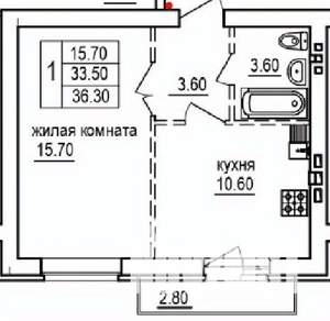 1-к квартира, строящийся дом, 36м2, 2/10 этаж