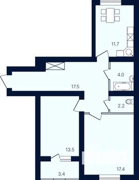 2-к квартира, вторичка, 70м2, 1/4 этаж