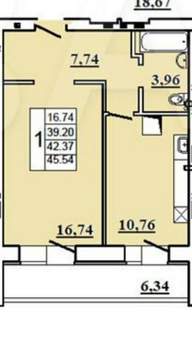1-к квартира, вторичка, 39м2, 2/10 этаж
