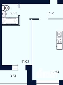 1-к квартира, строящийся дом, 43м2, 6/10 этаж