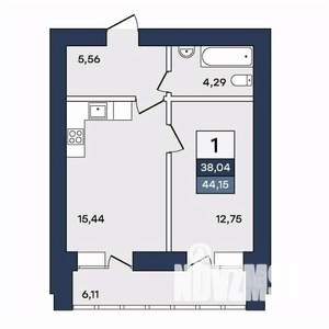 1-к квартира, вторичка, 44м2, 6/10 этаж