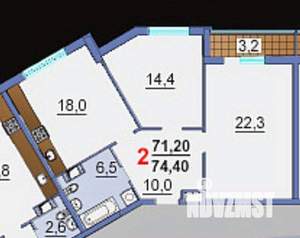 2-к квартира, вторичка, 74м2, 5/16 этаж