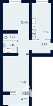 2-к квартира, вторичка, 57м2, 1/4 этаж