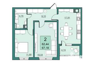 2-к квартира, вторичка, 62м2, 14/24 этаж