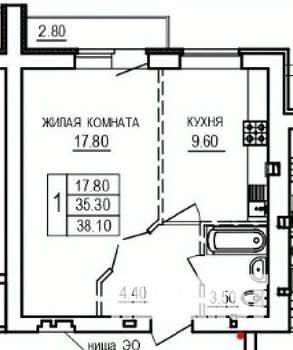 1-к квартира, вторичка, 38м2, 9/10 этаж