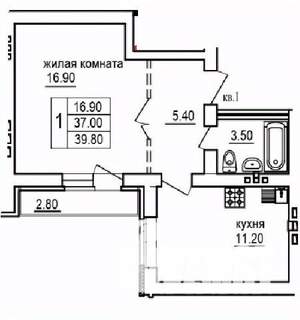 1-к квартира, строящийся дом, 40м2, 8/10 этаж