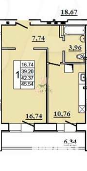 1-к квартира, вторичка, 39м2, 2/10 этаж