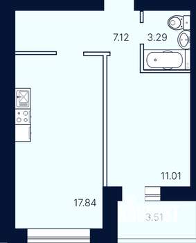 1-к квартира, строящийся дом, 43м2, 9/10 этаж