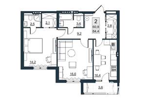 2-к квартира, вторичка, 64м2, 4/10 этаж