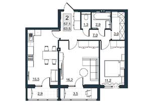 2-к квартира, вторичка, 57м2, 4/10 этаж