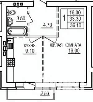 1-к квартира, строящийся дом, 36м2, 10/10 этаж