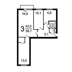 3-к квартира, вторичка, 56м2, 4/5 этаж