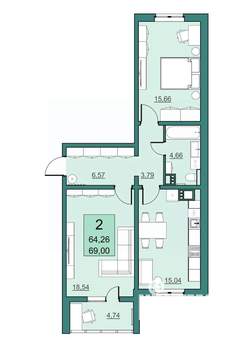 2-к квартира, вторичка, 64м2, 7/24 этаж