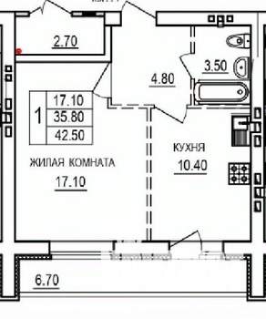 1-к квартира, строящийся дом, 43м2, 10/10 этаж