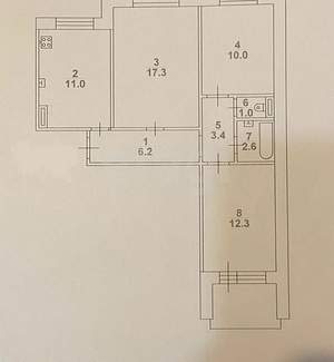 3-к квартира, вторичка, 65м2, 8/9 этаж